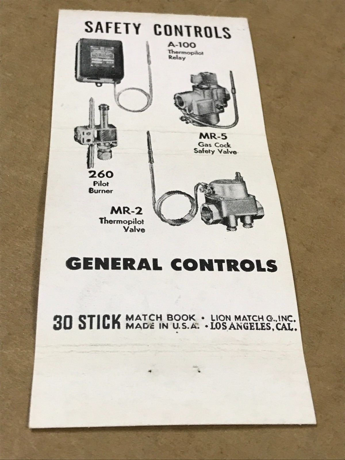 Vintage General Controls – Matchcover, Matchbook
