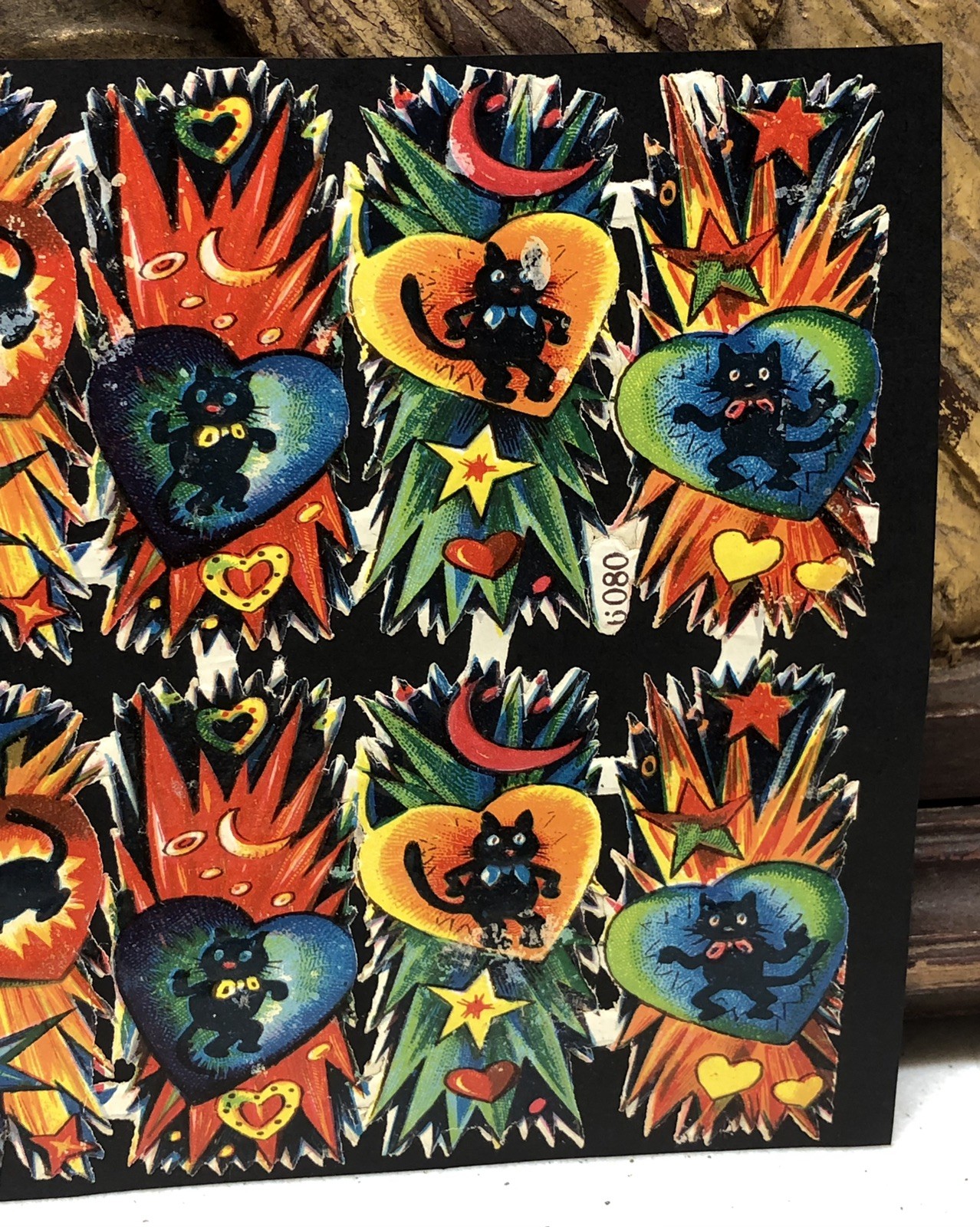 Cats in Hearts & Creepy Clowns Die Cut Scraps Glued on Paper Double Sided L5