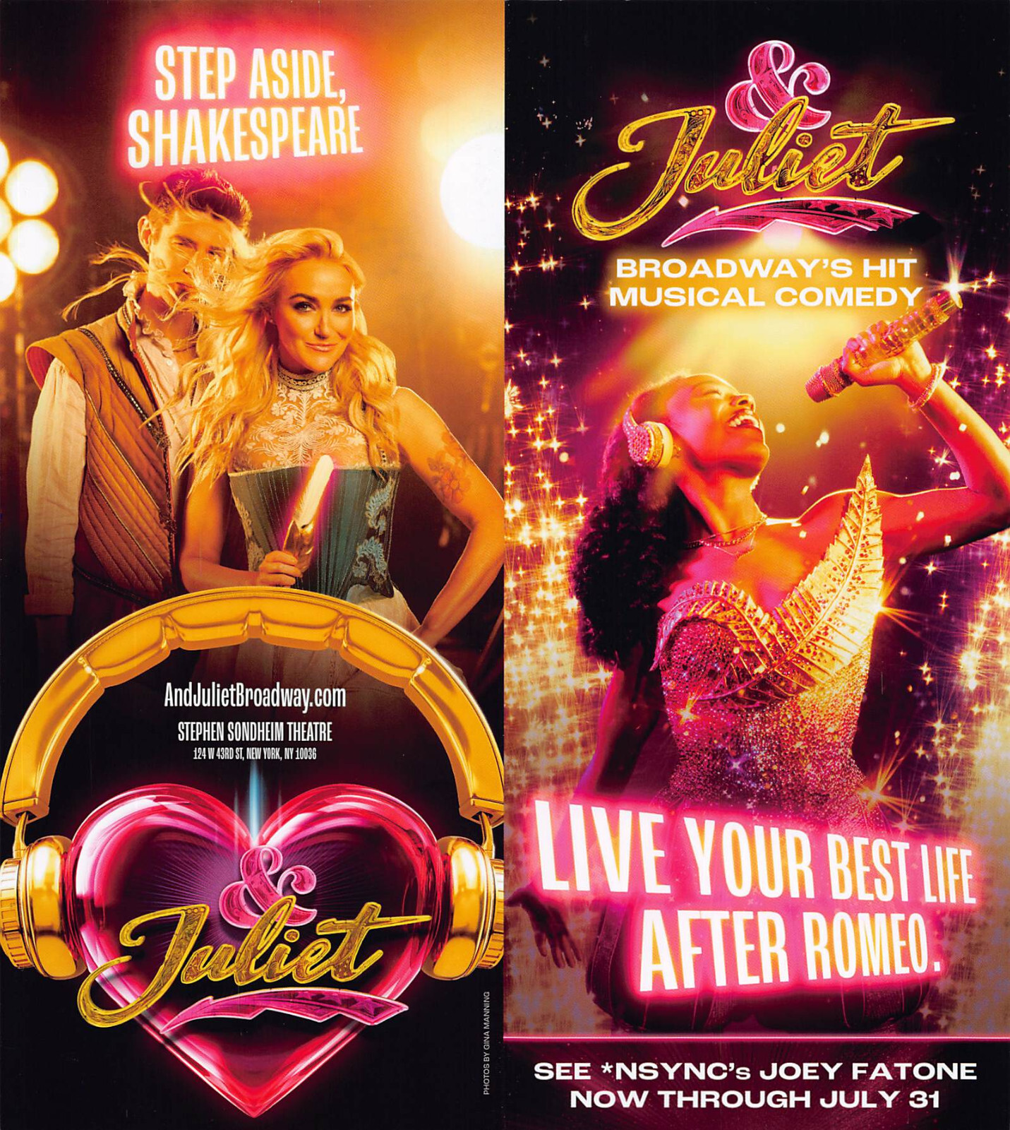 & Juliet the Musical Ad Flyer New York City Broadway Joey Fatone Alison Luff