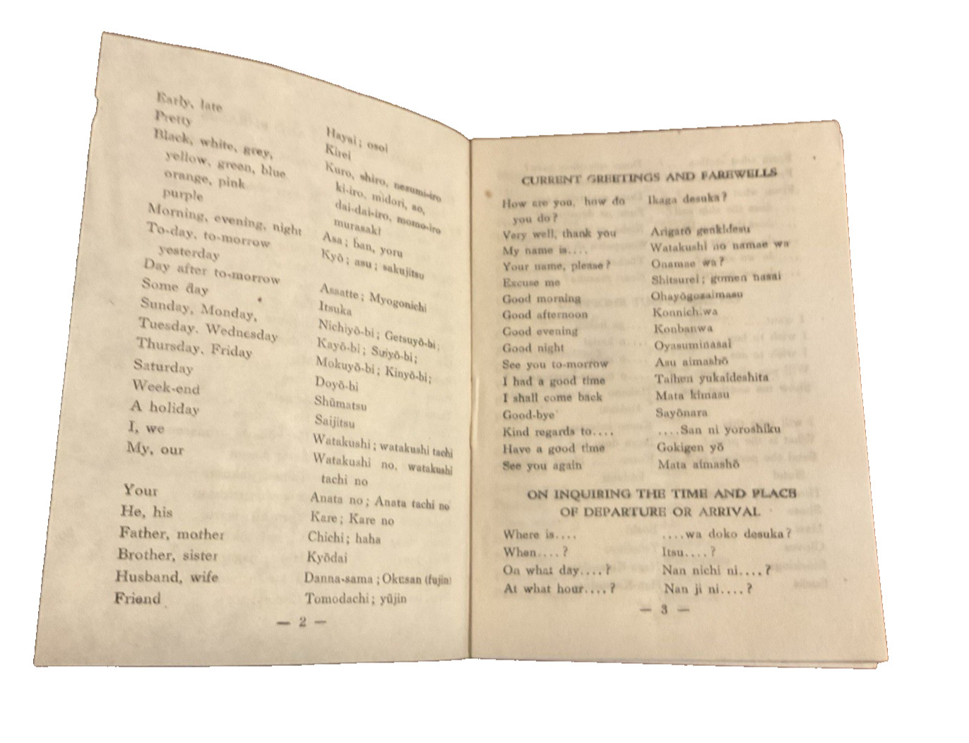 1945 English Japanese List Useful Words Phrases Japan Travel Bureau Tokyo J5