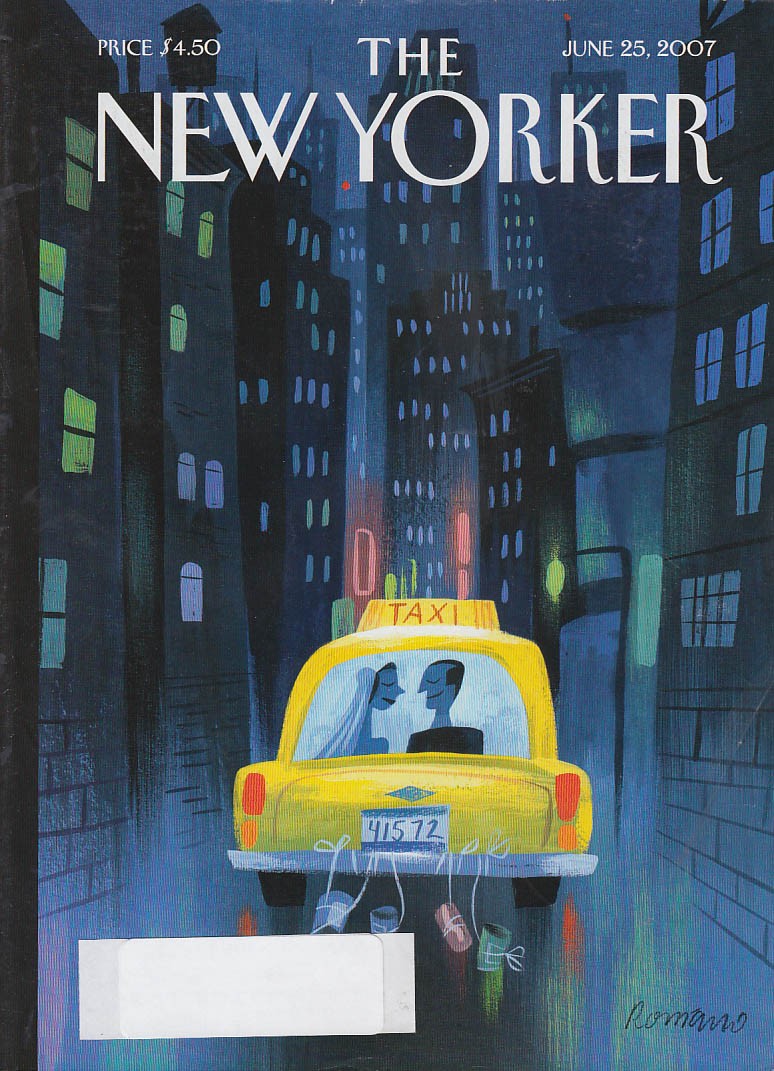 New Yorker cover Romano 6/25 2007 honeymoon taxi with cans