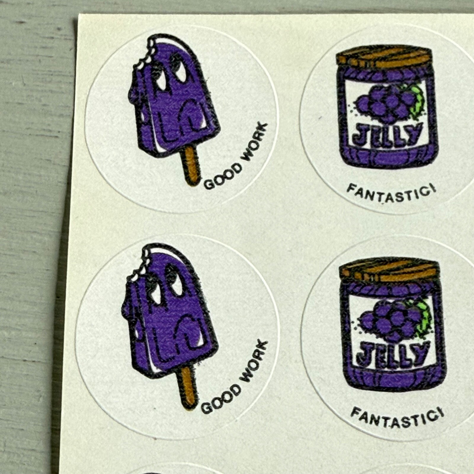 Partial Sheets of 15 Vintage Grape Scratch n Sniff Stickers 1980s Matte Purple
