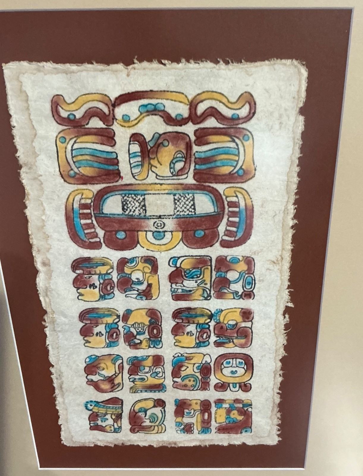 Mayan / Aztec Calendar Hand Painted Mexican Amare Bark Painting Vintage 70s-80s