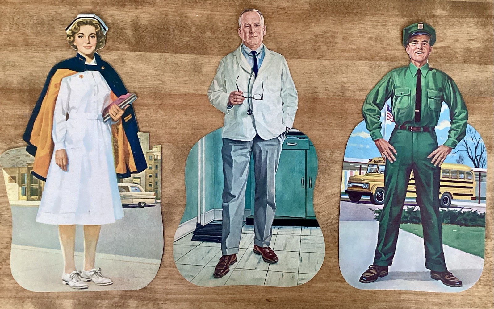Set of 6 Eureka 1964 Die Cut Cardboard Working People-Bulletin Board Art