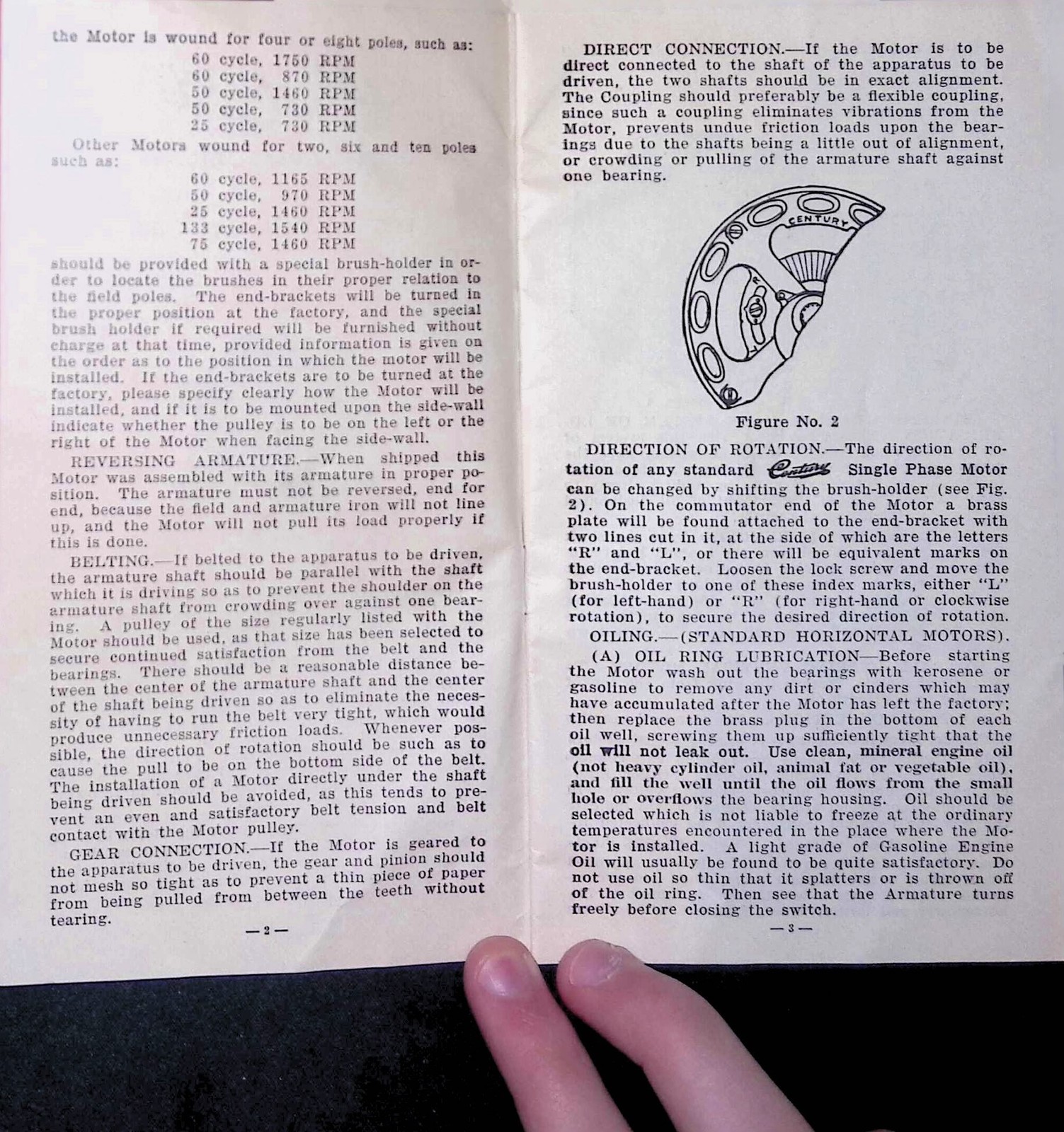 Century Electric Co. St. Louis Motor Data & Pulley Rule c. 1910s Manual