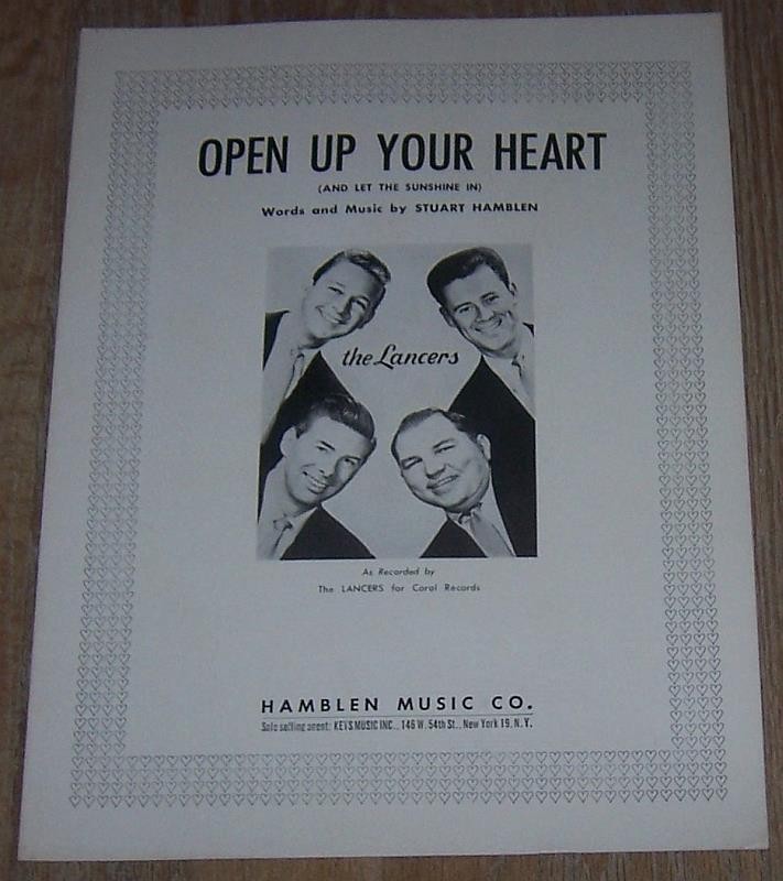 Open Up Your Heart and Let the Sunshine In Lancers 1953 Vintage Sheet Music