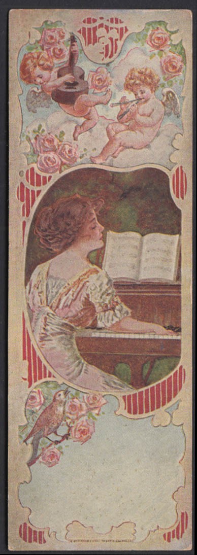 The Weaver Piano Makers York PA trade card 1880s woman at keyboard w/ cherbubs