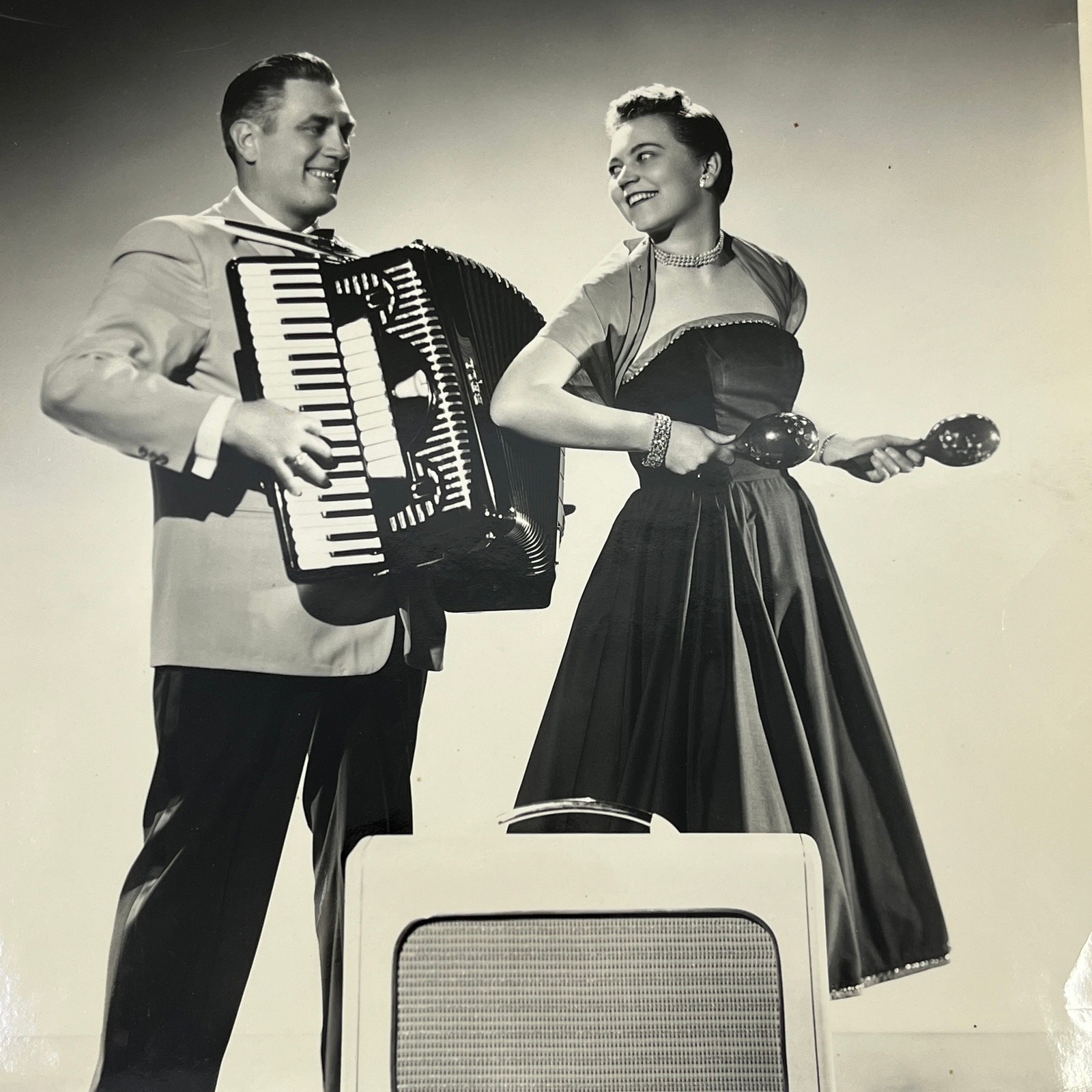 1940s Man & Woman Playing Accordion & Maracas Photograph 8×10″ AB8