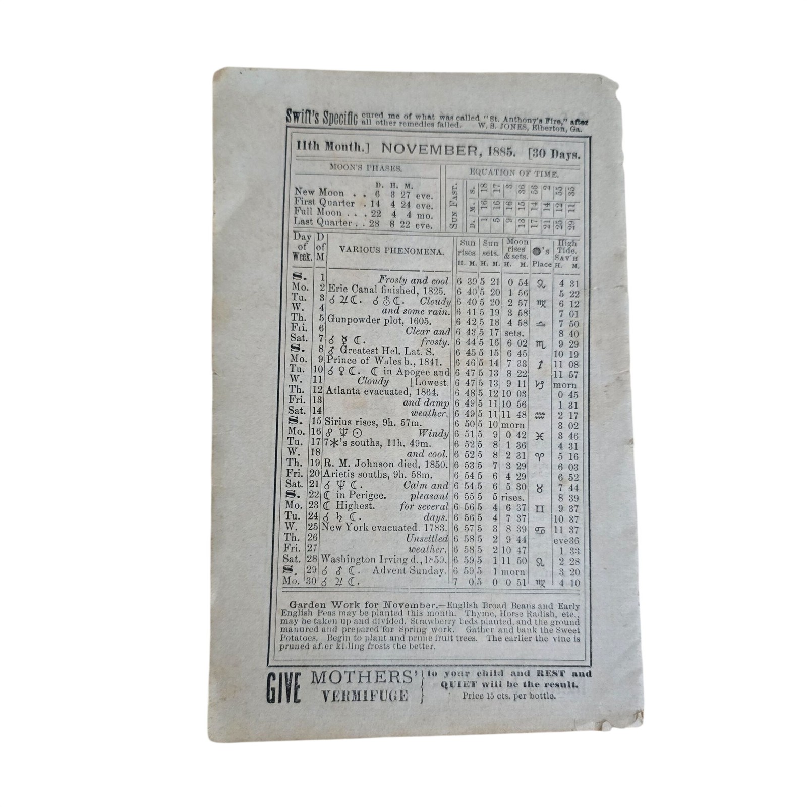 Antique 1885 Patent Medicine Advertising Lot Victorian Ephemera S.S.S Almanac
