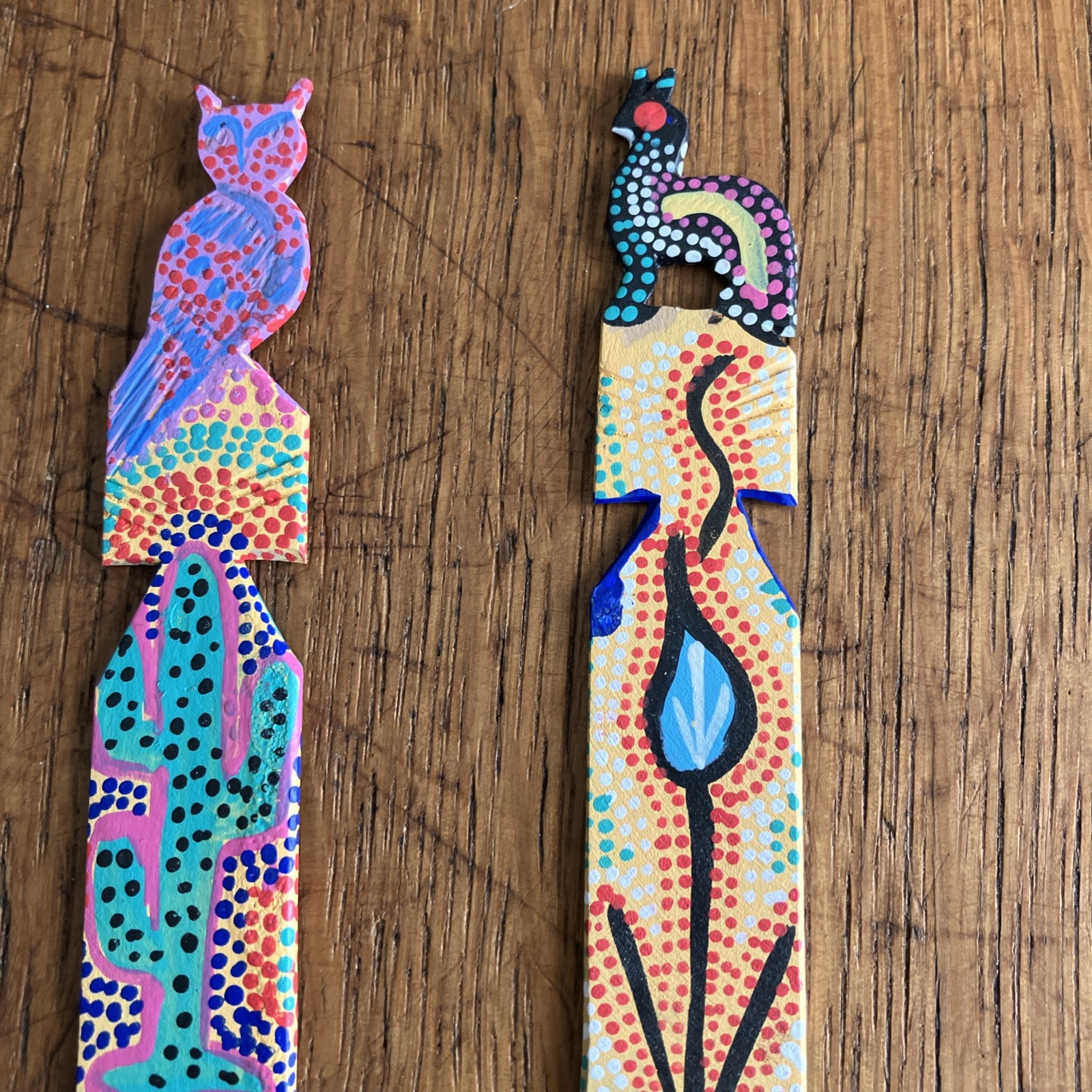 🔥 Vintage Hand Carved Hand Painted Wooden Letter Opener Oaxaca Mexico 4 ITEMS