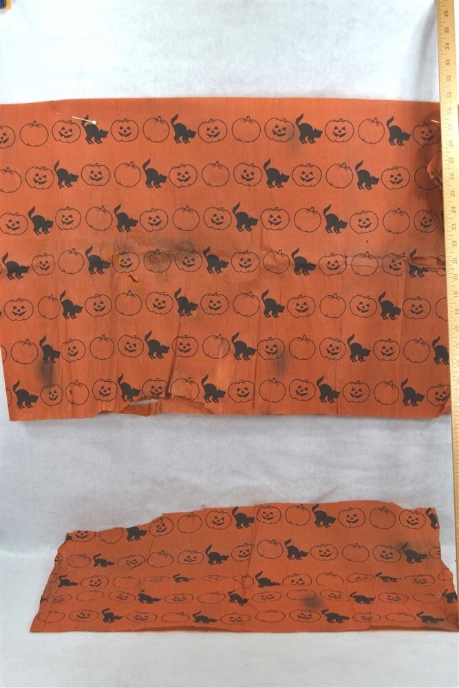 antique crepe paper halloween orange black cat pumpkins 20×72/14×26 original