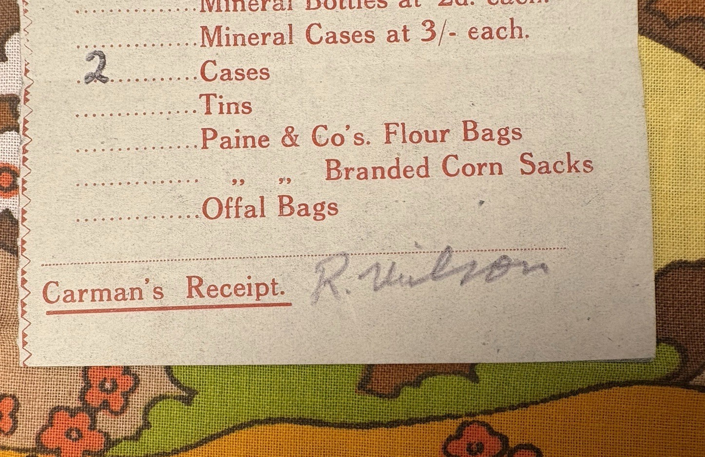‘Carman’s’ Receipts, 1940s Brewery Bottle Collection, Northamptonshire Area
