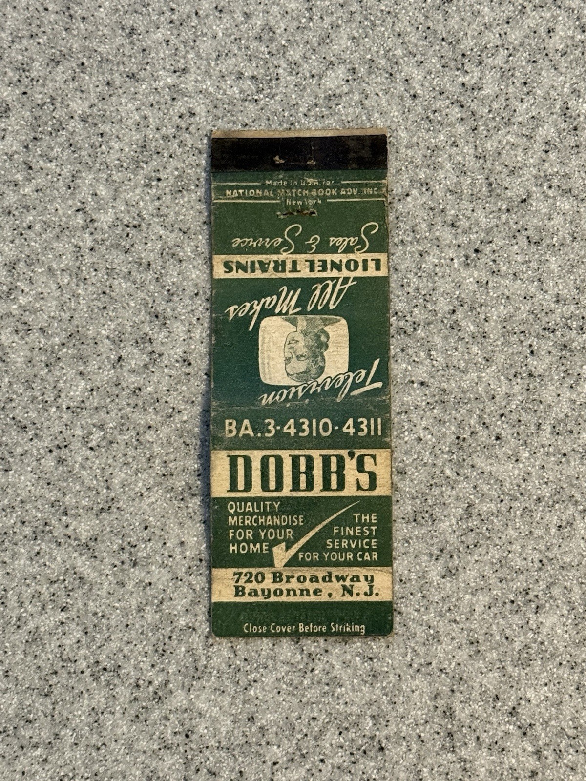 Dobbs Bayonne New Jersey Vintage Matchbook Cover N2