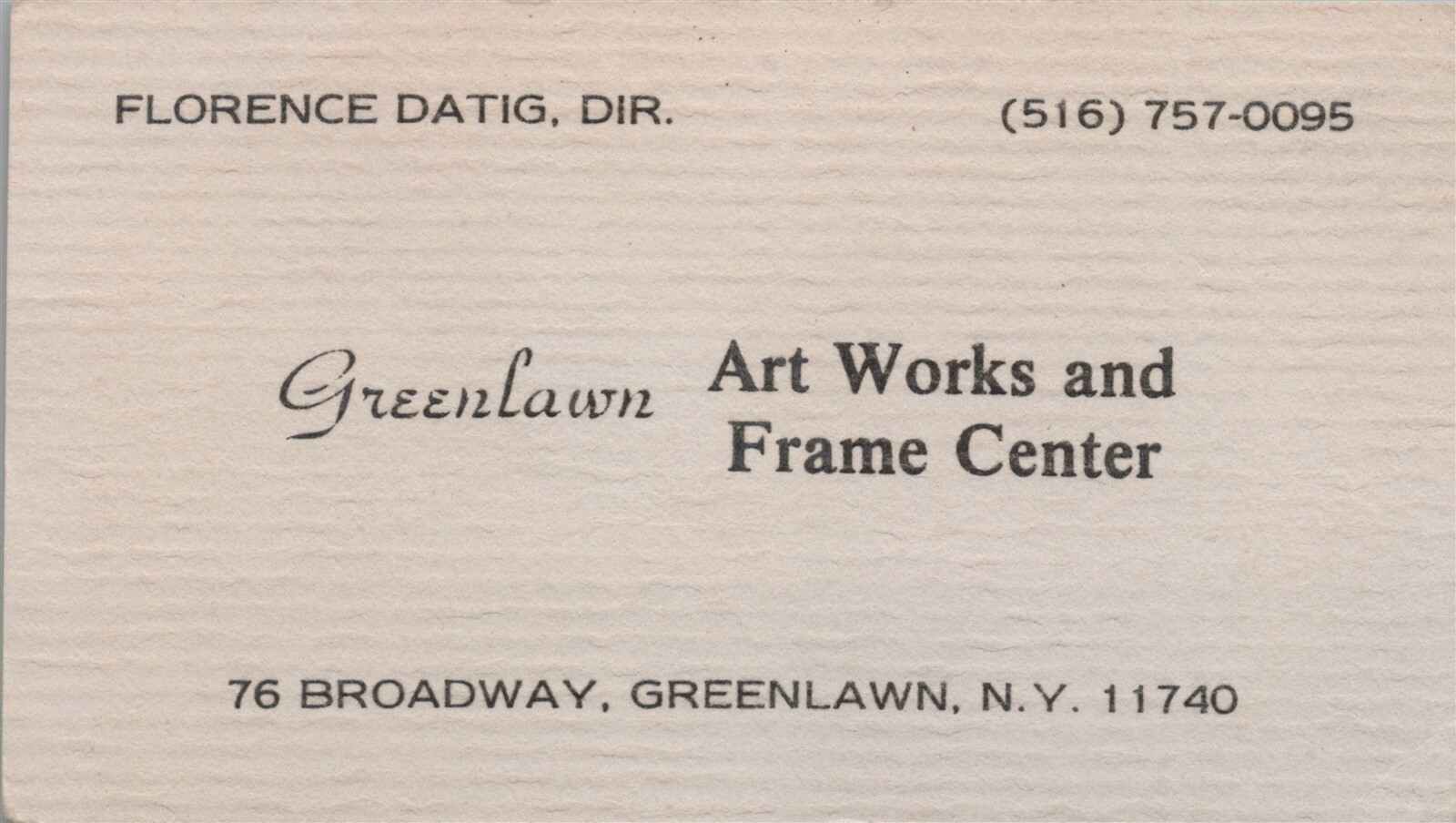 1980’s 1990’s Business Card Greenlawn Art Works Frame Greenlawn NY Vtg