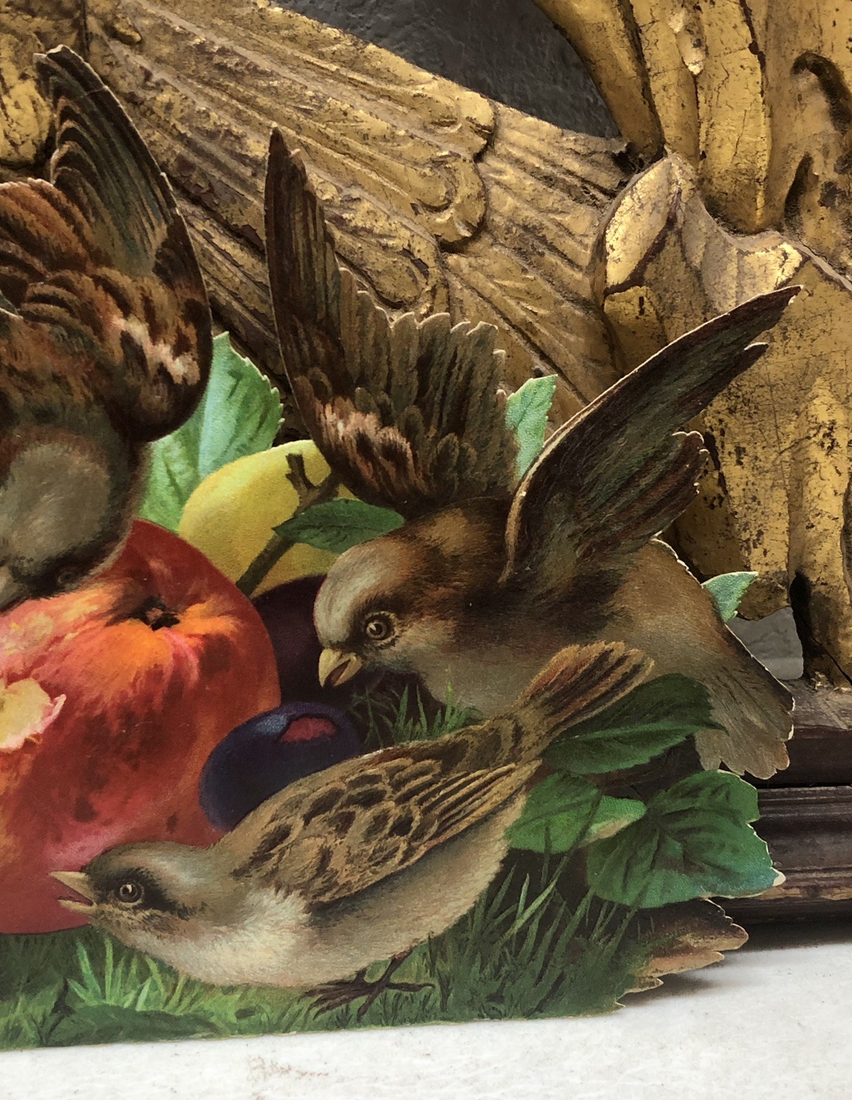 Birds Eating Fruits Victorian Die Cut Large Scrap – L8