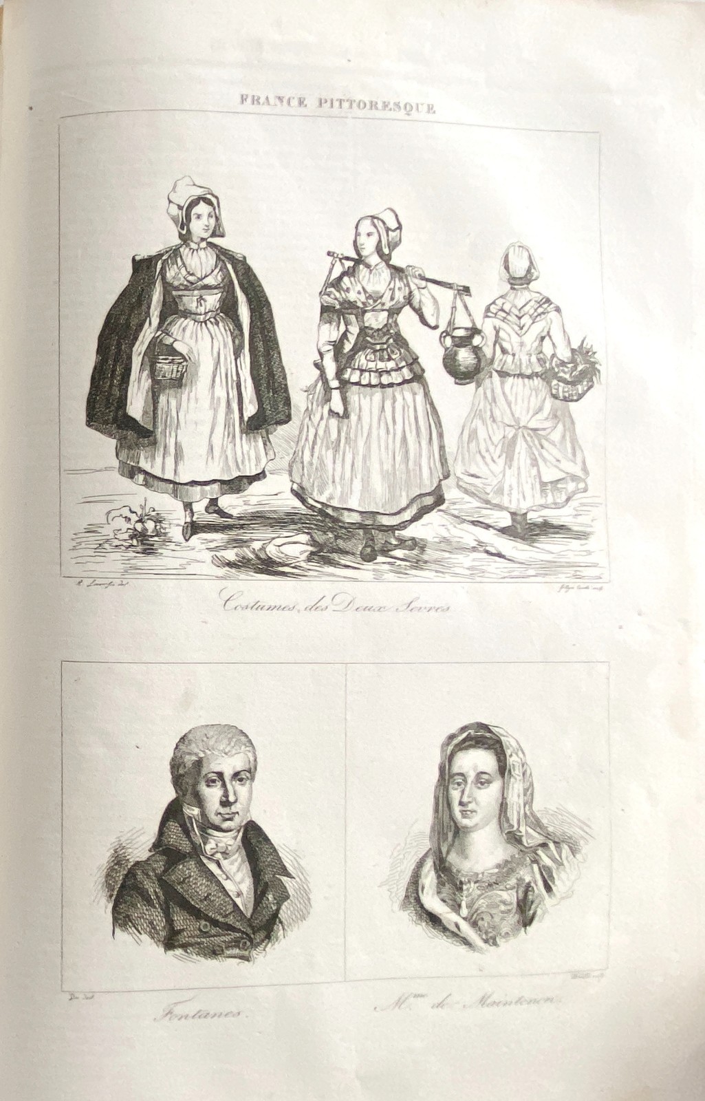Picturesque France Engraving 1835 Costumes des Deux Sèvres Fontanes Maintenon