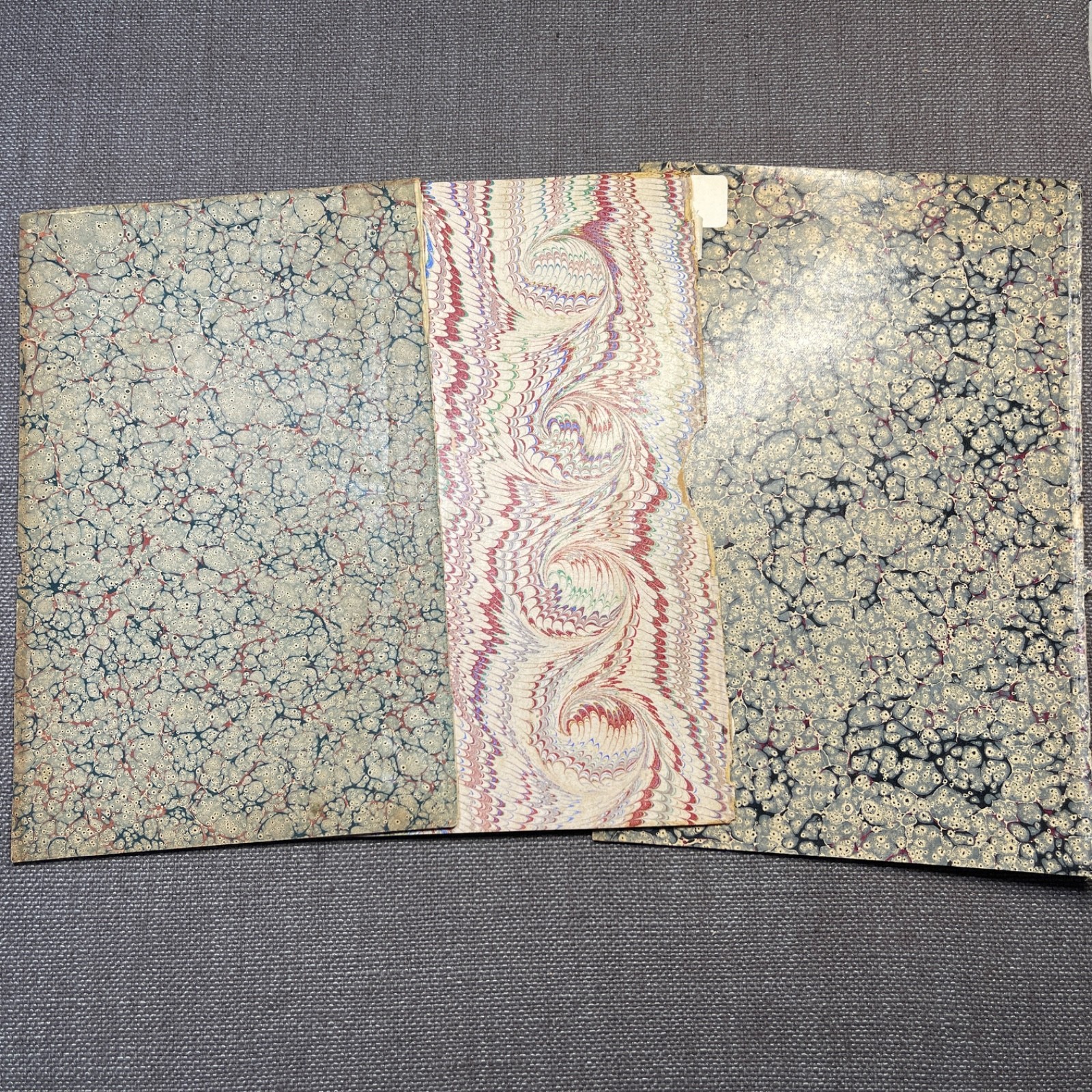 Antique Marbled End Papers Bookbinding Blue Red White Purple Lot of 3