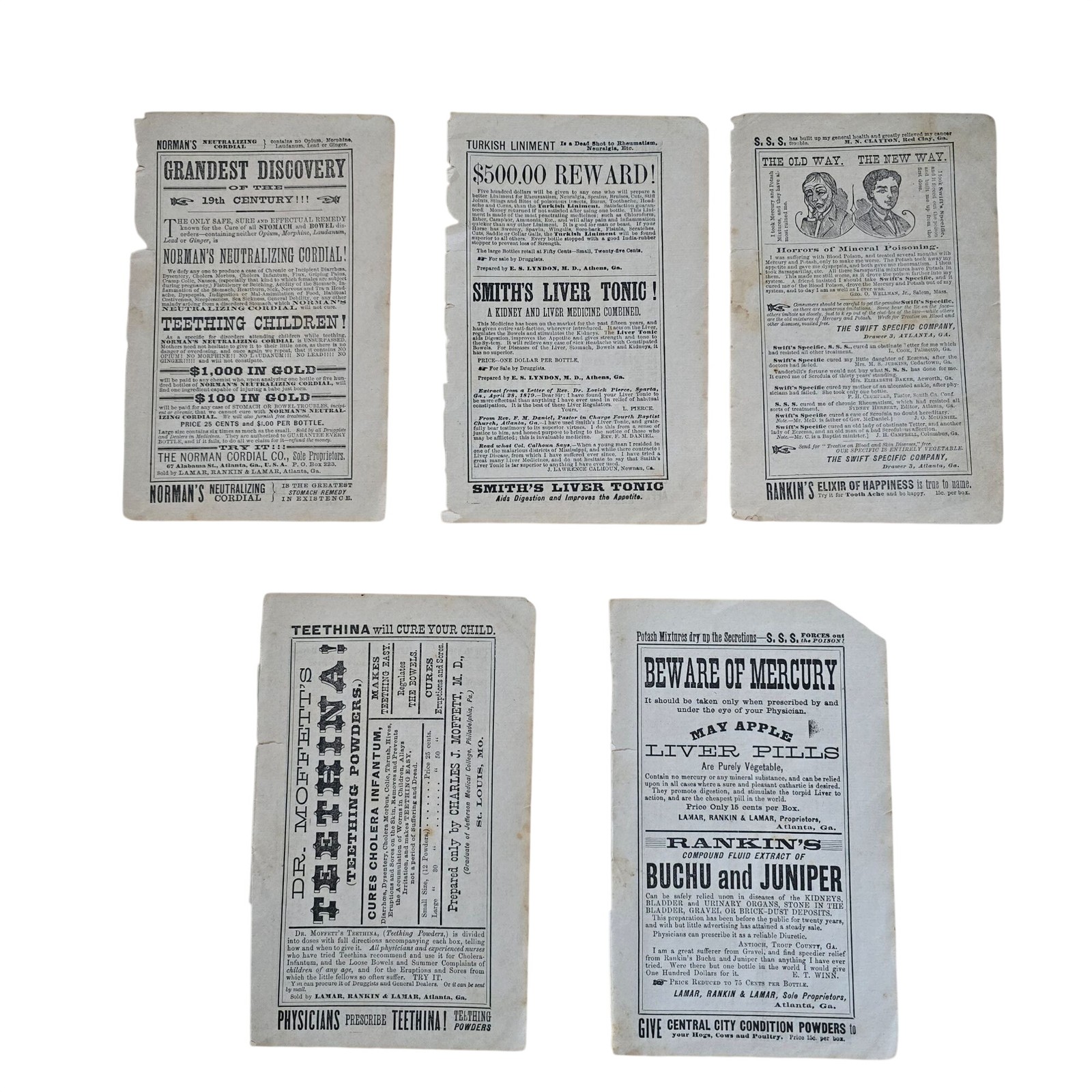 Antique 1885 Patent Medicine Advertising Lot Victorian Ephemera S.S.S Almanac