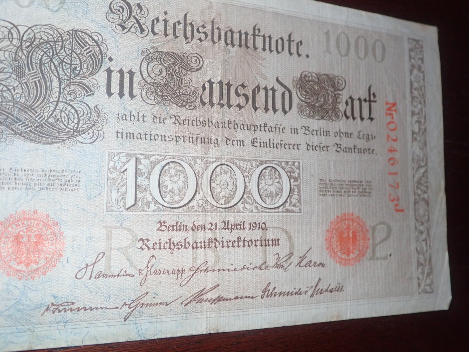 Antique German Bank Note 1910 Reichsbanknote 1000 Mark