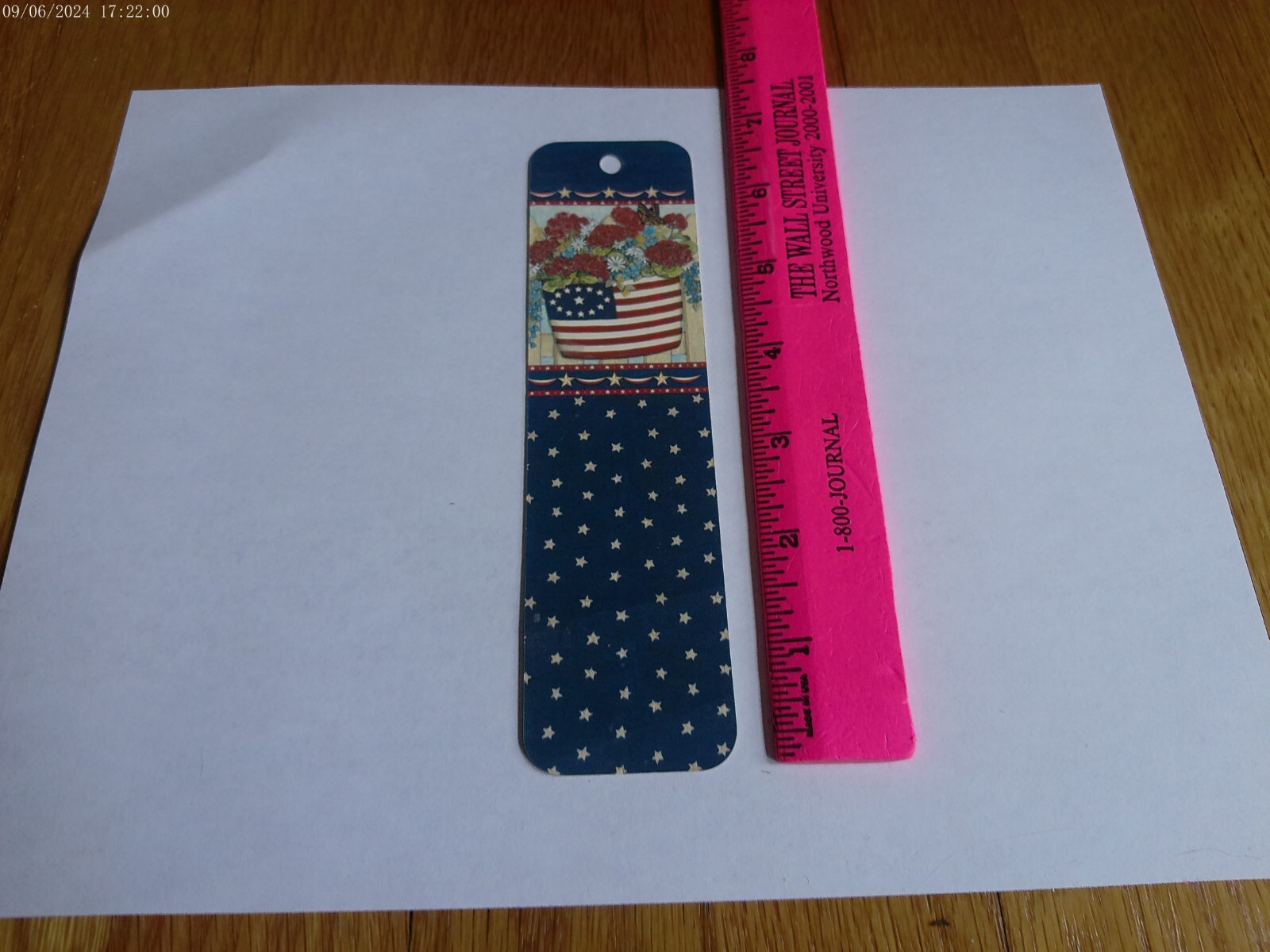 Patriotic Bookmark Deb Strain Flowers Flag Red White Blue Paper Collectible
