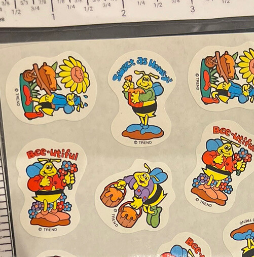 Vintage TREND Scratch & Sniff Stinky Sticker Sheet Die Cut HONEY BEE Scent HTF