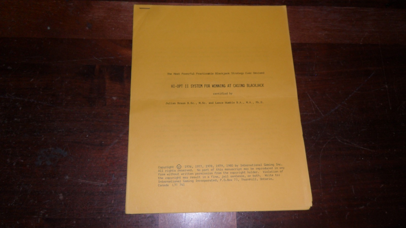 Vintage Paperback System for Winning at Casino Blackjack by Julian Braun 1980