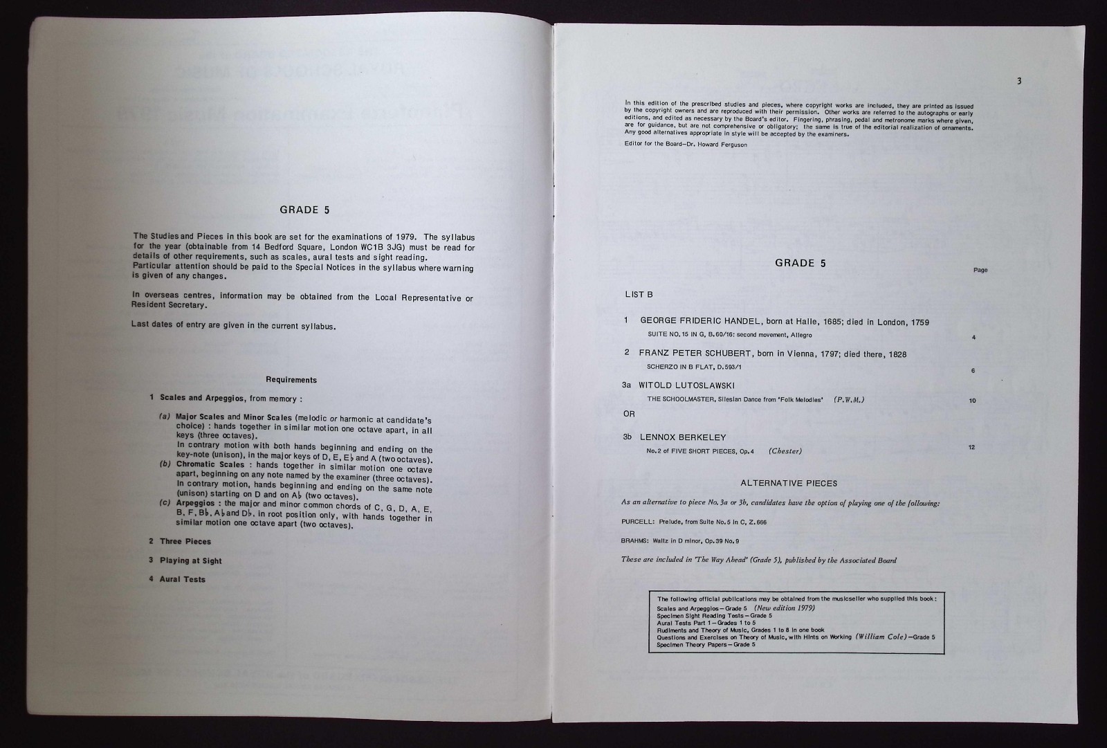 Royal Schools of Music Pianoforte Examinations 1979 Grade 5 List B
