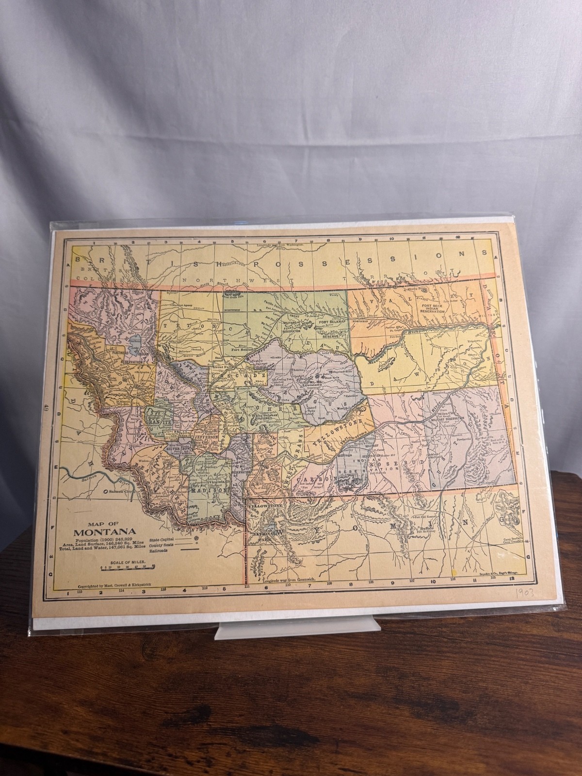 1903 Montana Map Rand McNally Antique Atlas Page Vintage Western Americana