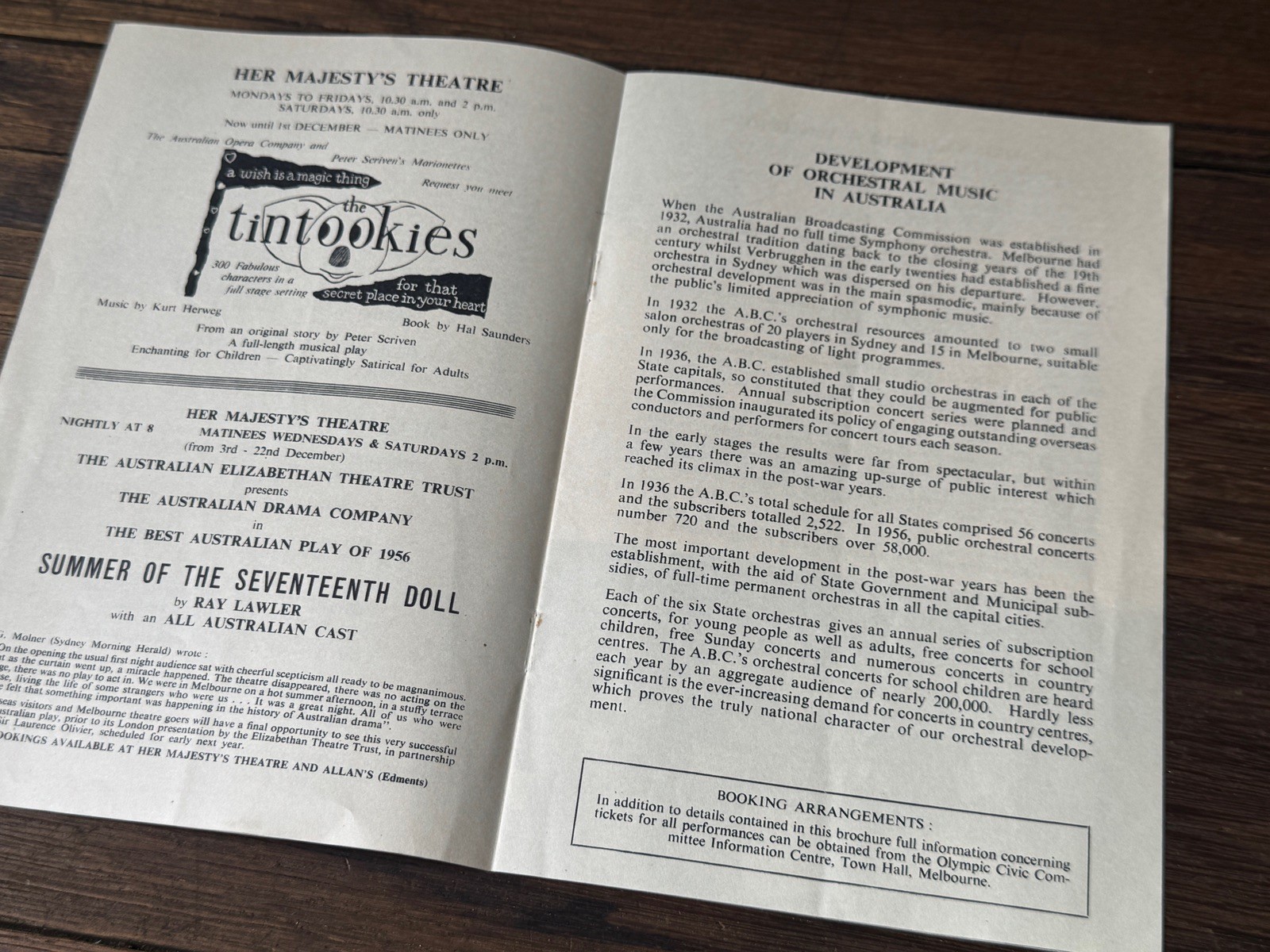 Vintage 1956 Melbourne Olympic Games THE ARTS FESTIVAL Music Programmes