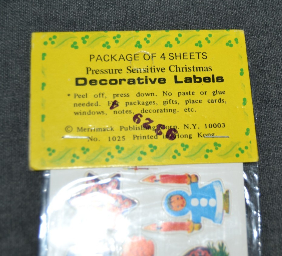 Stickers Merrimack Holiday FOLK ART HOLIDAY 4 Sheets NOS Vintage Seals Made HK
