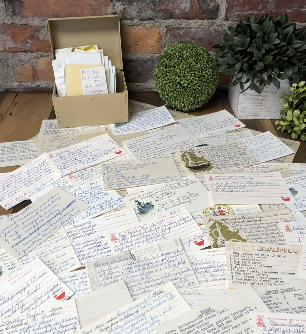 Vintage Recipes 85 Handwritten or Typed 70-80s Plastic Box Grandma Collection