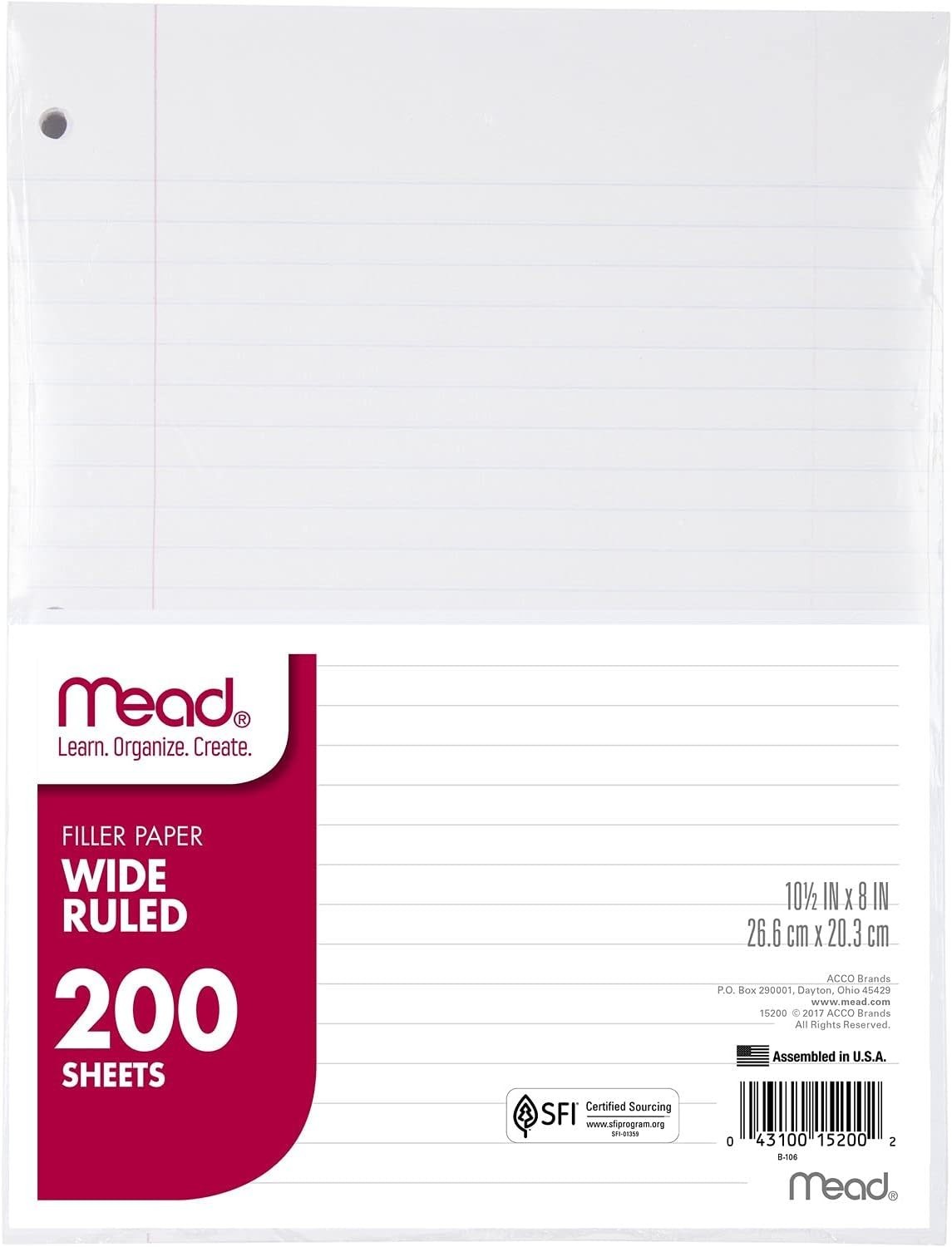 Ideal Wide Ruled Loose Leaf Paper – 200 Sheets, 8″ x 10-1/2″ for Easy Notetaking