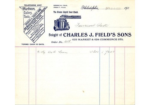 Charles J Field’s Sons Invoice – Phila Hardware Railroadiana 1920 PA Tool