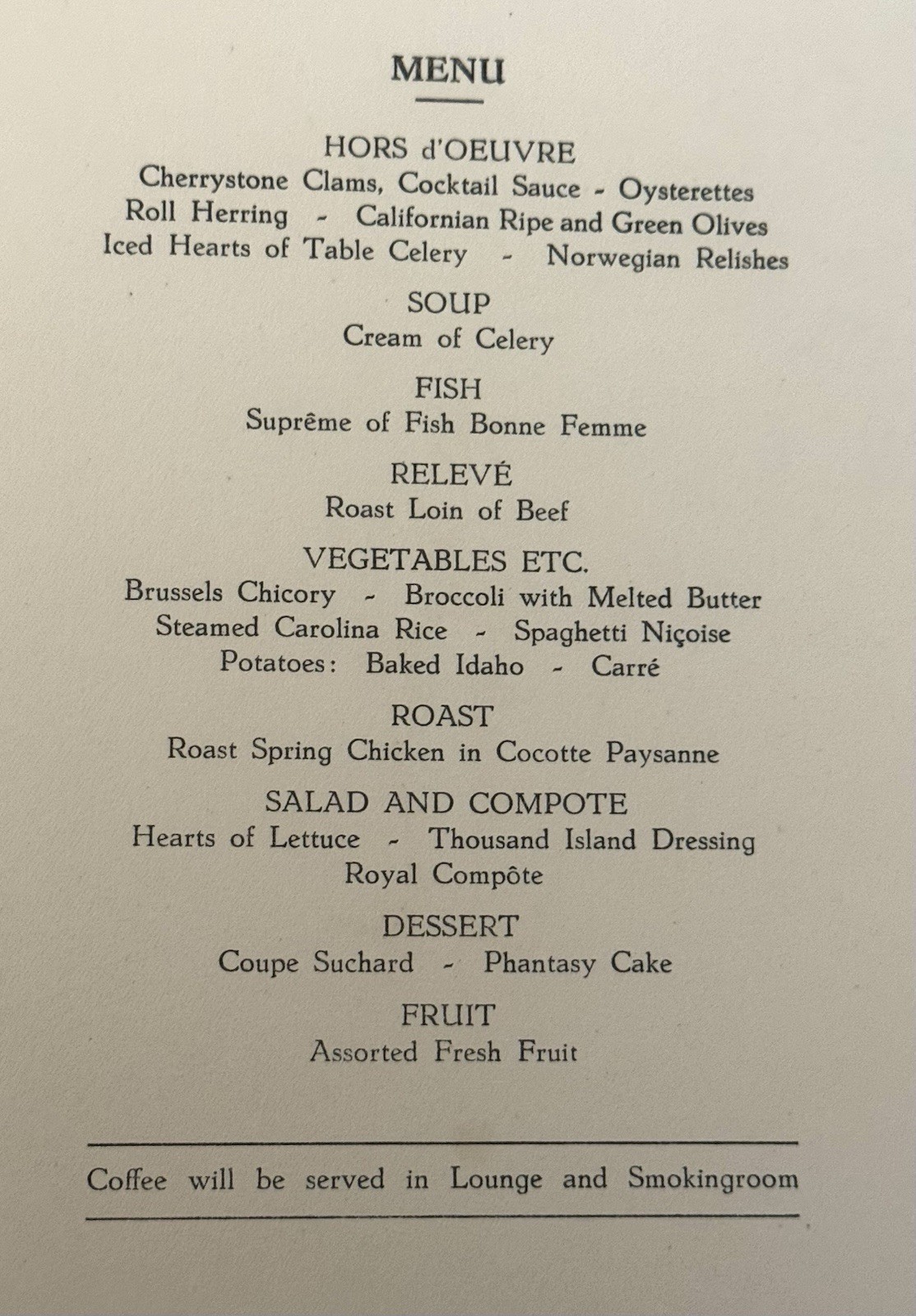Vintage 1952 Dinner Menu Holland American Cruise Line April 3rd 1952