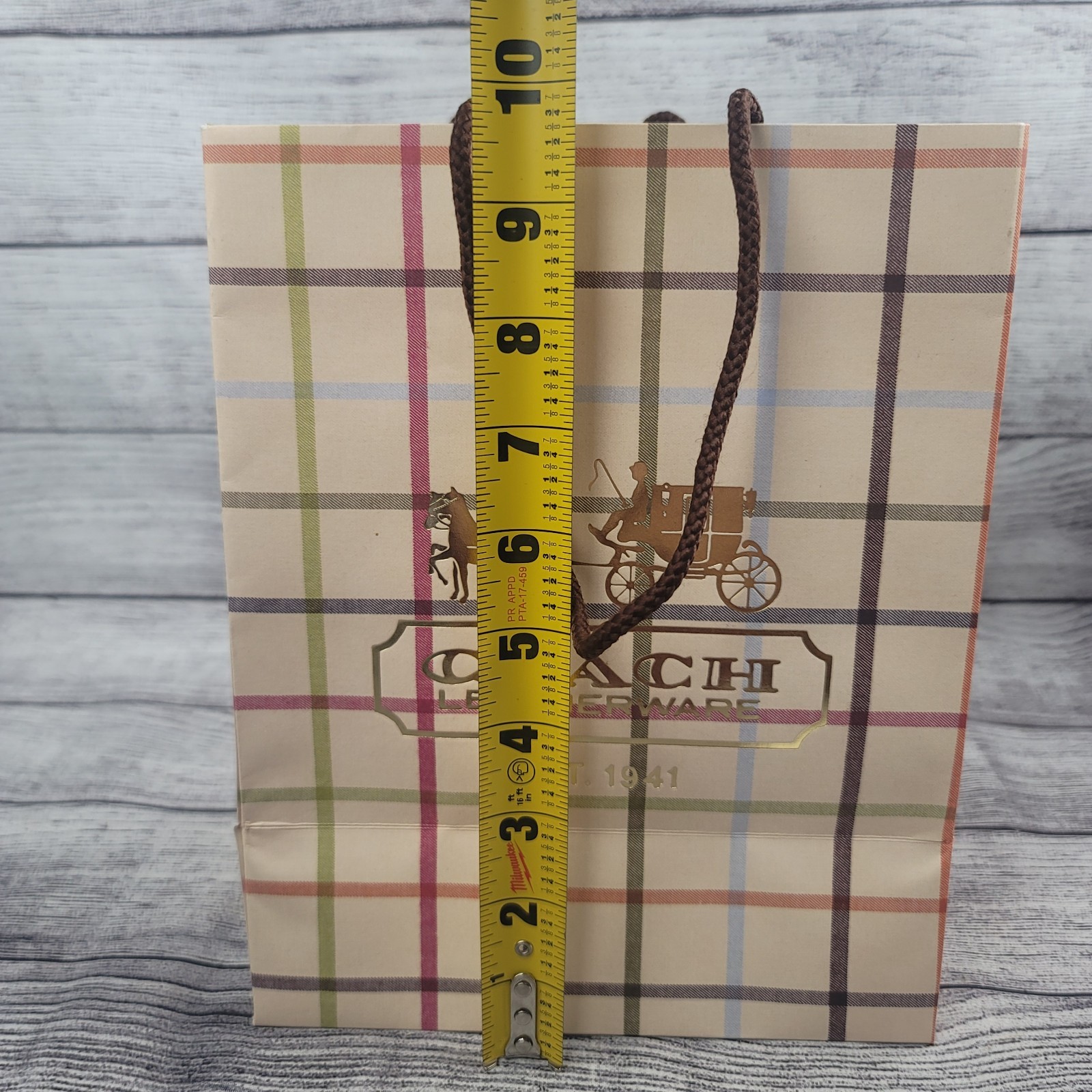 2007 COACH Leatherware Est 1941 Multi-Color Plaid Paper Shopping Bag Approx 8×10