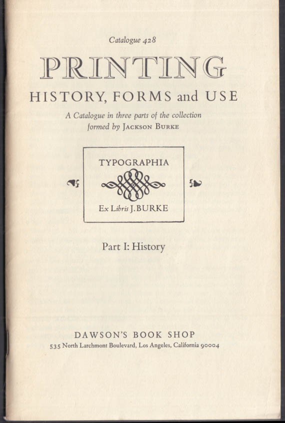 Jackson Burke Collection Printing History sale catalog Dawson’s Book Shop 1974