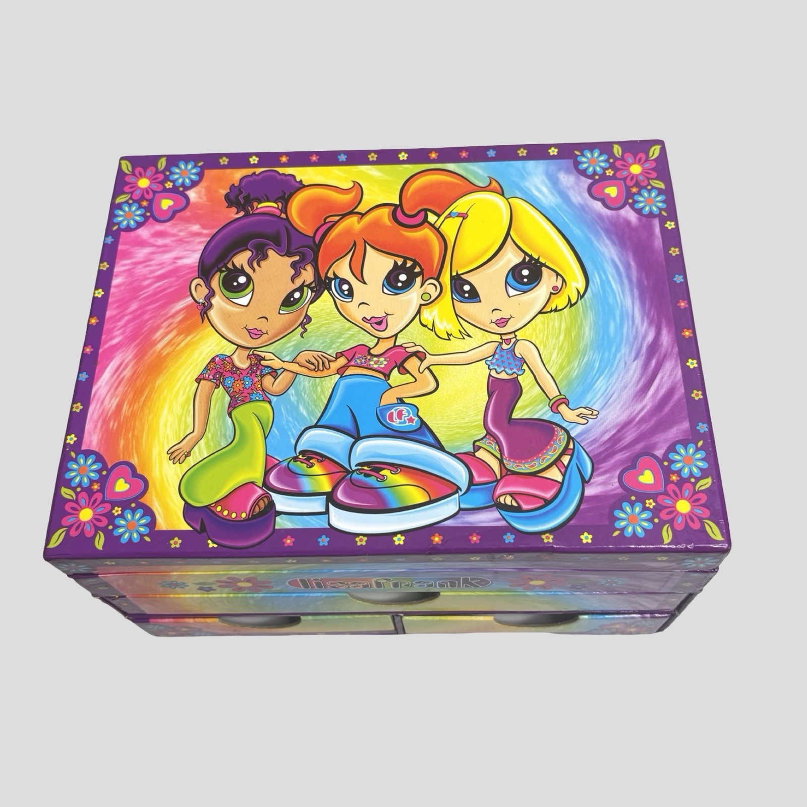 Lisa Frank BFF Girls Rule Stationary Trinket Jewelry Box Neon Rainbow Drawers