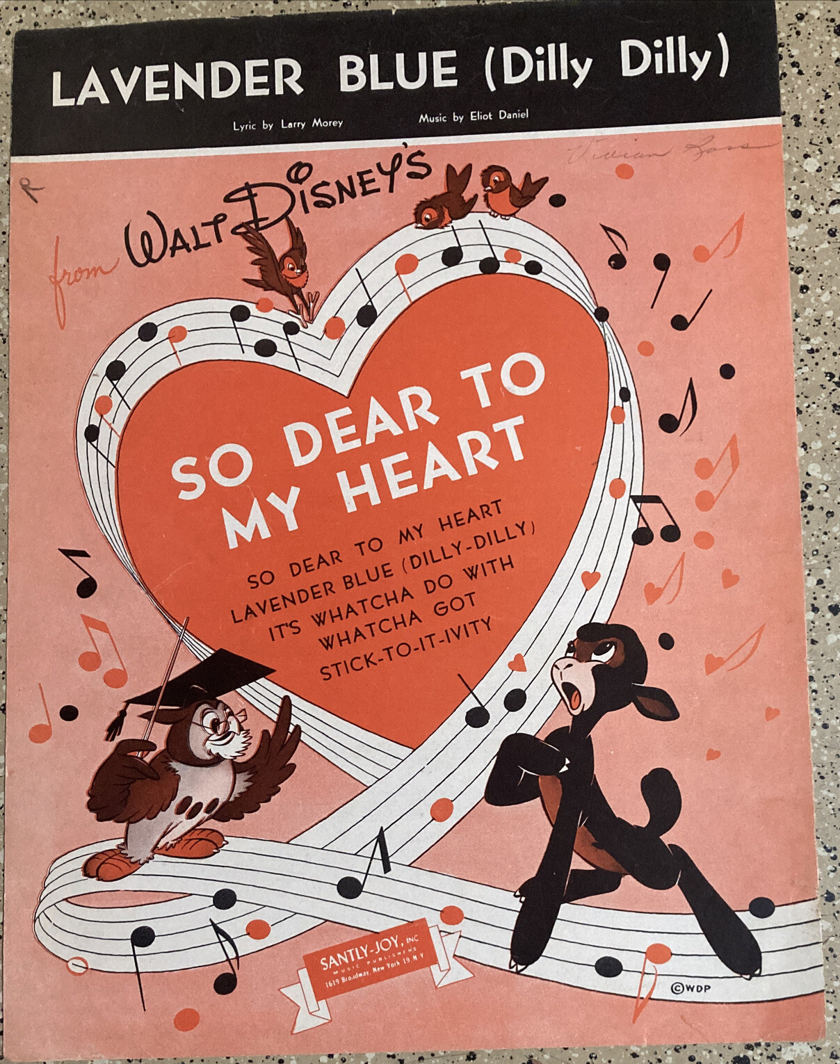VINTAGE SHEET MUSIC WALT DISNEY LAVENDER BLUE DILLY DILLY SO DEAR TO MY HEART