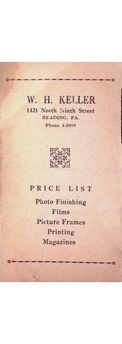 1940s Reading PA Photograph: W.H. Keller Printer Price List & Life Vignette
