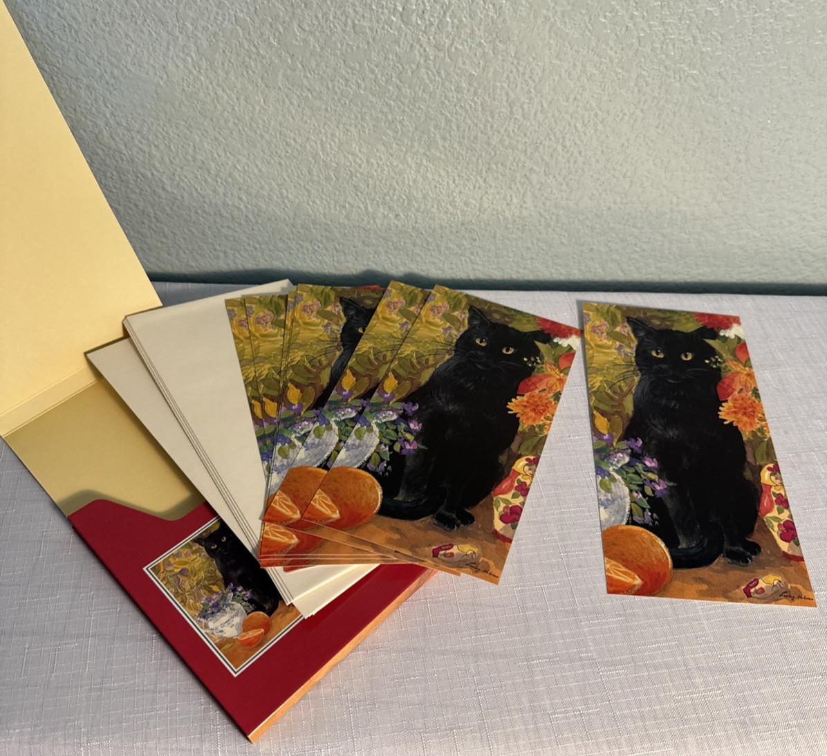 Vintage Greetings Cards Made In England Lesley Holmes Black Cat Orange Pack 8