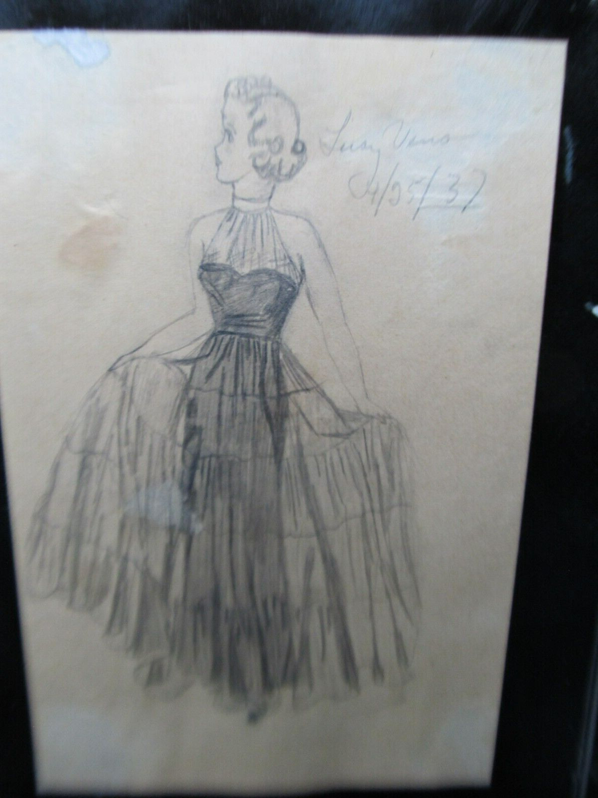 2 LG Original Antique Hand Done COLOR Fashion Drawing, Dated 1937, WOMAN, Artist