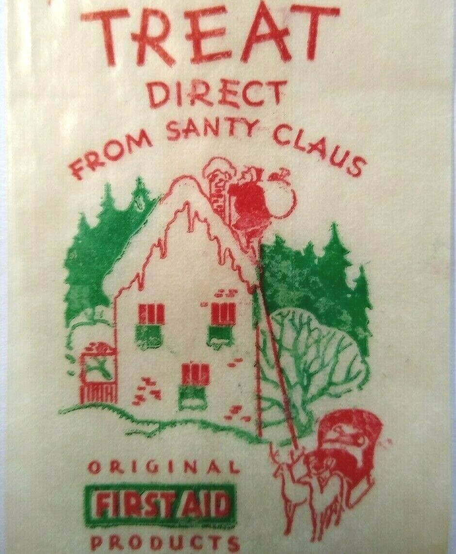 Santa Claus Christmas Treat Bag Glassine Give Away Candy Small Toy 1940s Vintage