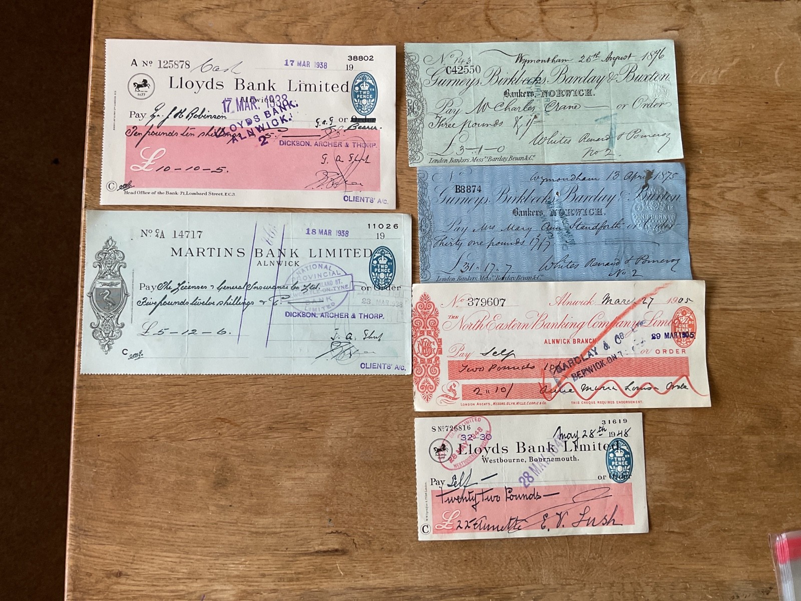British vintage used cheques 6 items B5338
