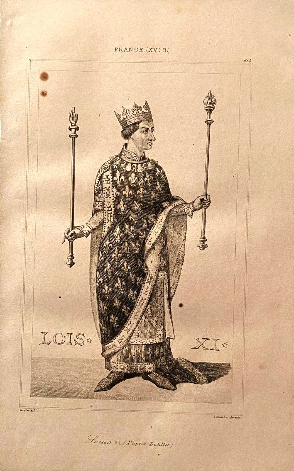Engraving France 15th Century “Louis XI King Of France After Dutillet”
