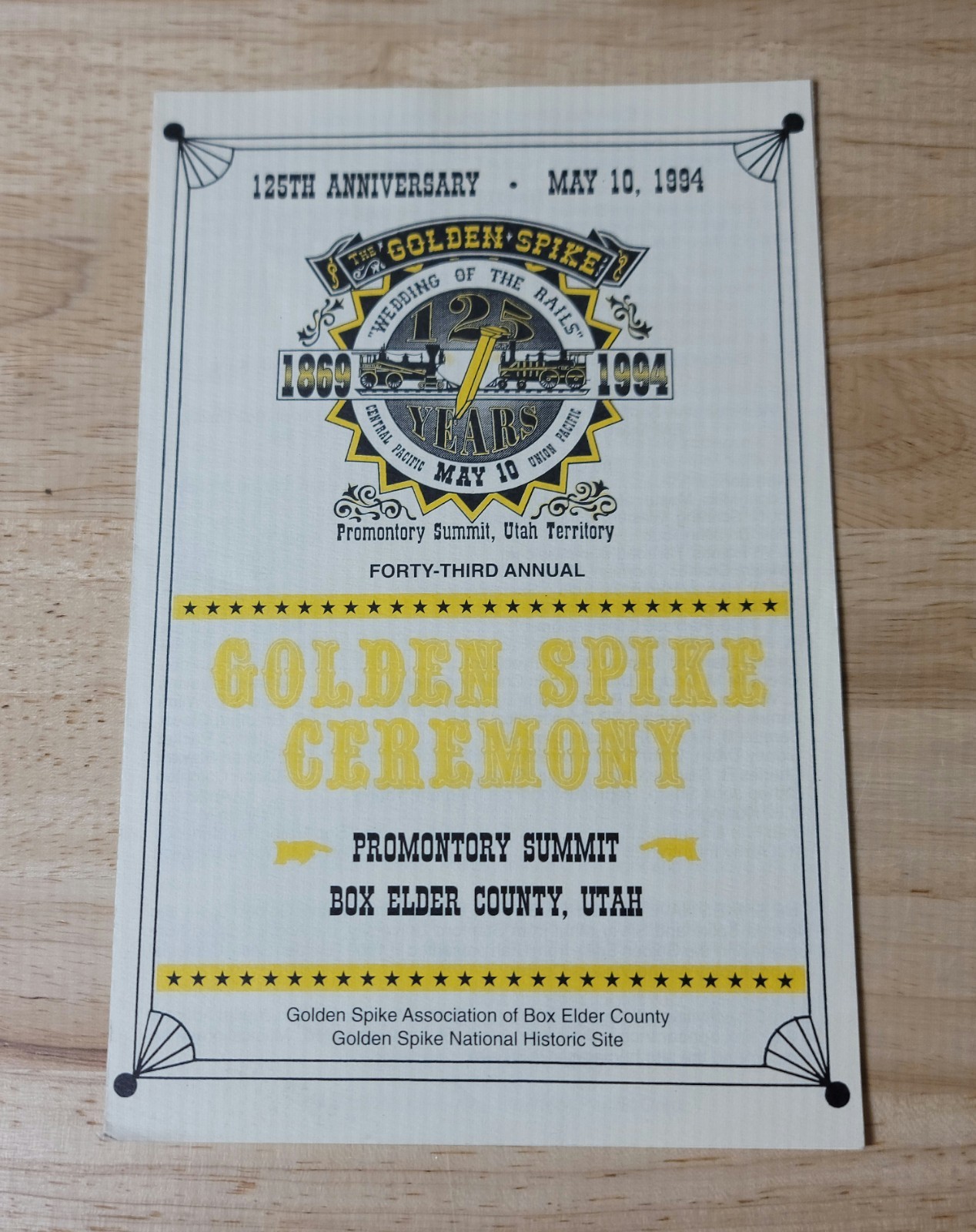 Vintage 1994 GOLDEN SPIKE CEREMONY PROGRAM Promontory Summit Utah 125th Anniv