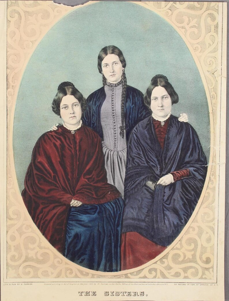 1852 N. Currier Hand Colored “The Sisters” Print