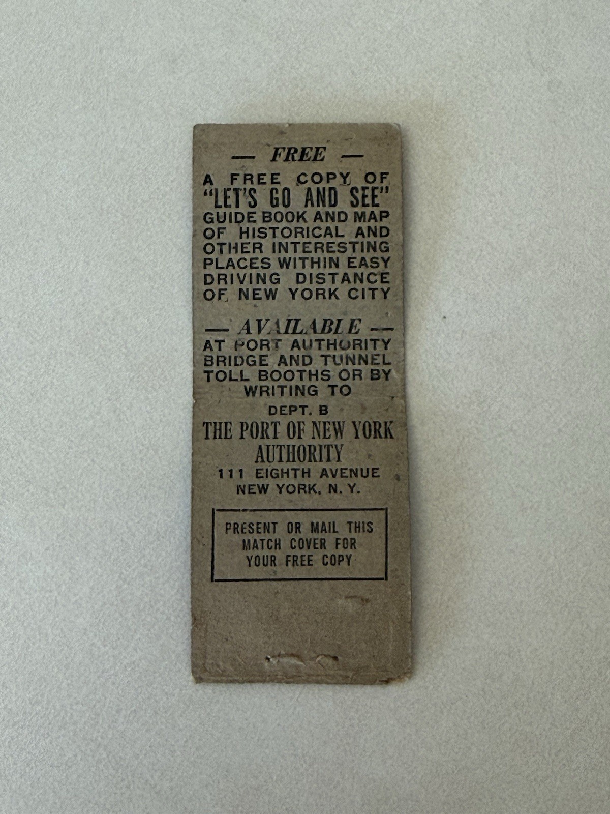New York City Free Guide Book Offer Matchbook Cover 457