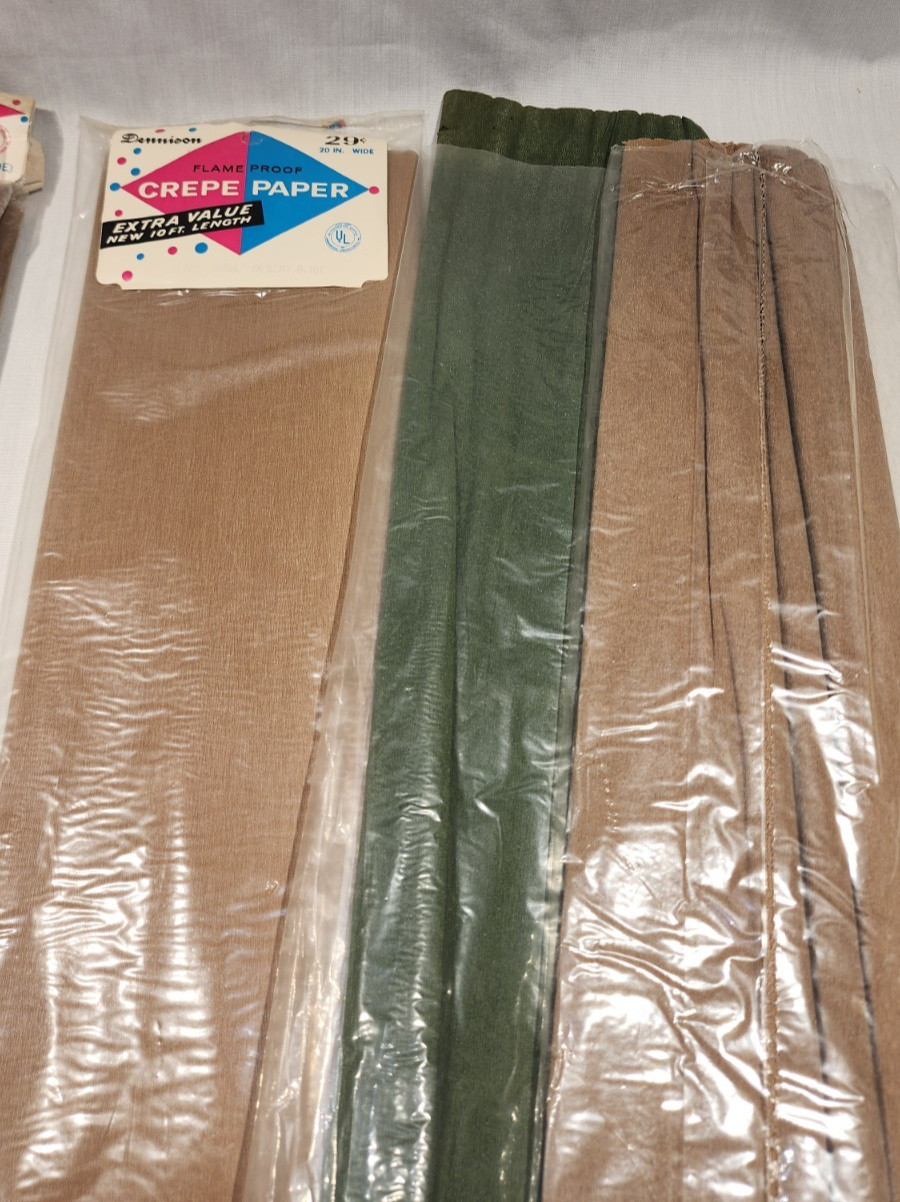 12 Pkg Vtg DENNISON Crepe Paper Fall Colors Crafts 10Ft x 20″ Green Tan Orange