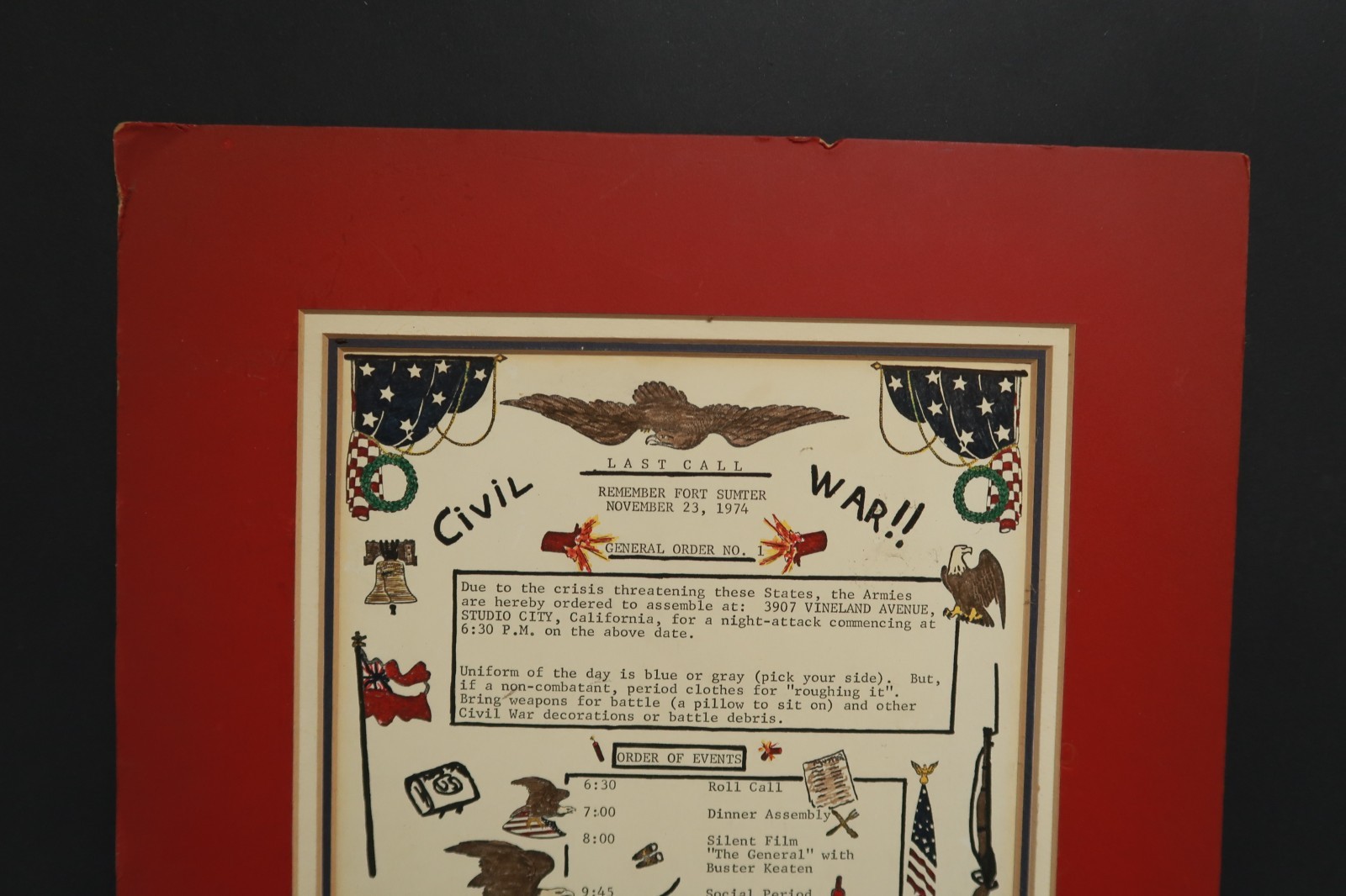 Last Call Certificate Fort Sumter 1974 Civil War General Order No. 1 Matted