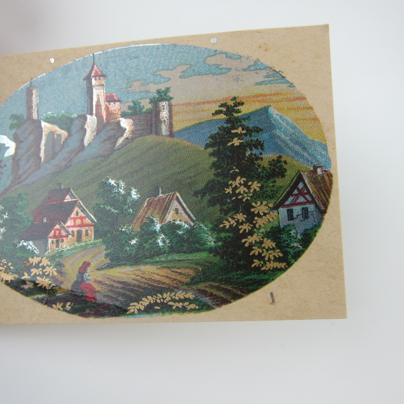 Antique Lithograph Print Samples Lot of 4 Castles Towns Villages Landscapes RARE